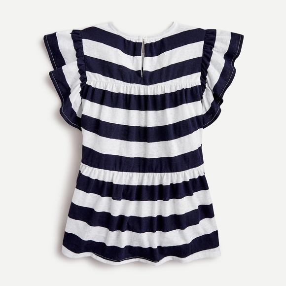 New! Crewcuts S M Girls' tiered flutter-sleeve T-shirt tee Navy stripes NWT - Picture 2 of 4